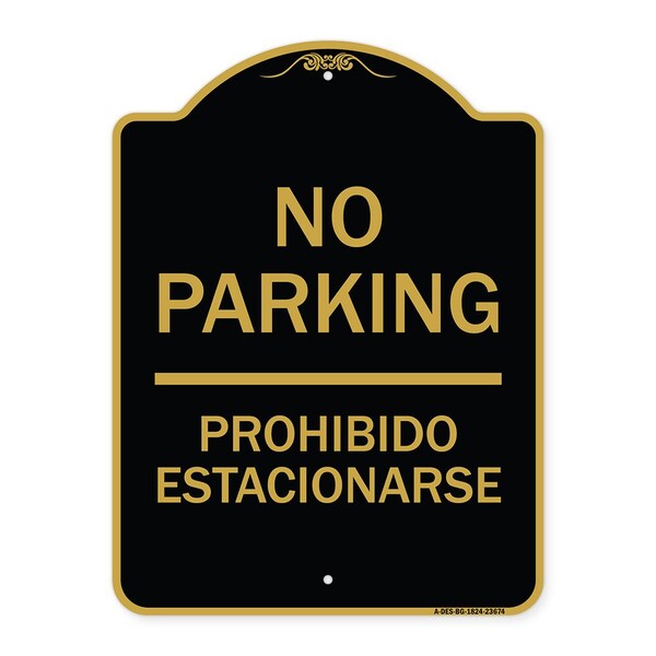 No Parking Prohibido Estacionarse, Black & Gold Aluminum Sign, 18" x 24", BG-1824-23674
